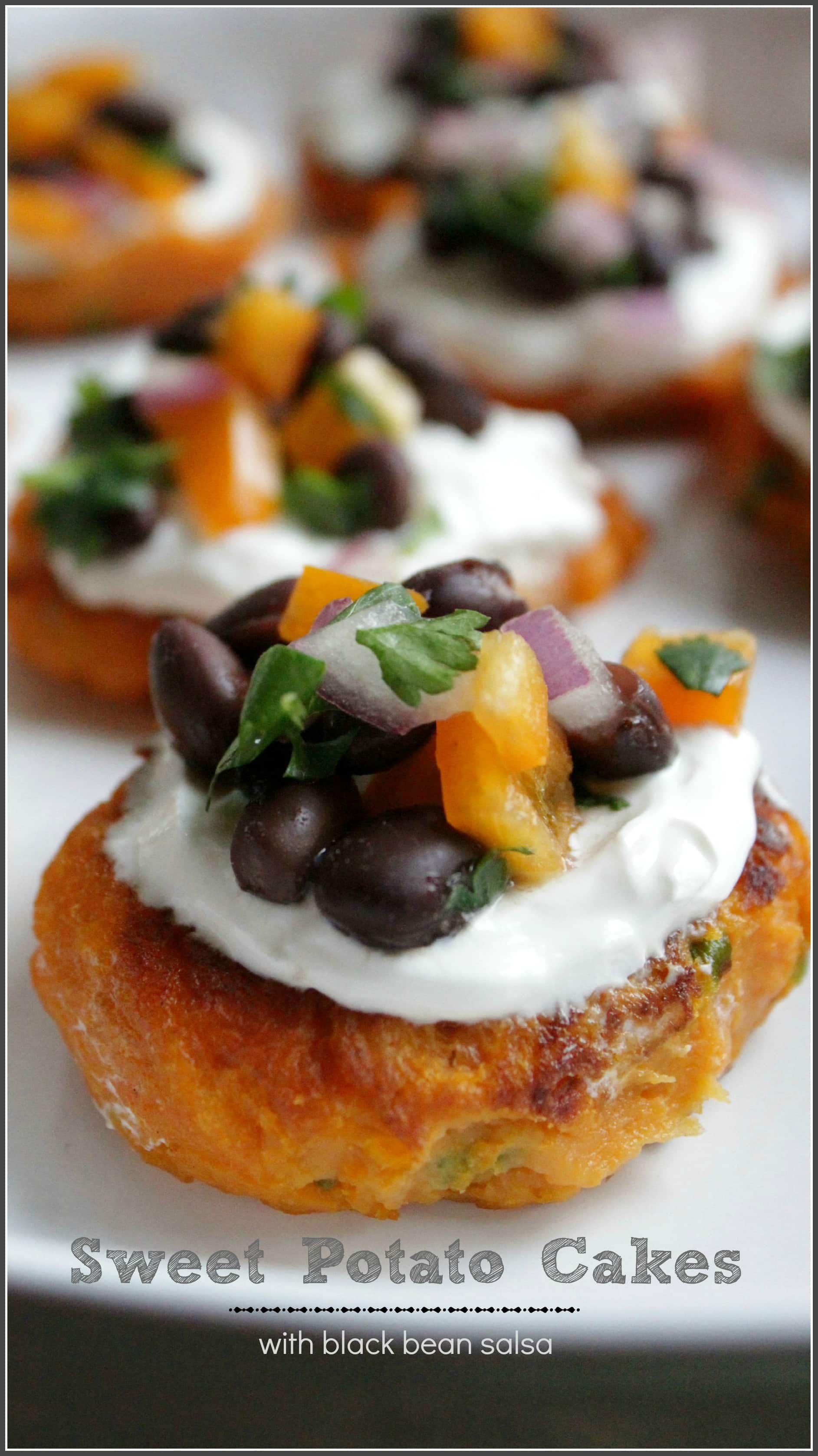 Sweet Potato Cakes with Black Bean Salsa | Healthy Appetizer Ideas For Thanksgiving | easy appetizers