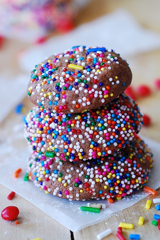 Chocolate Sprinkle Cookies soft chocolate sugar cookies with rainbow sprinkles