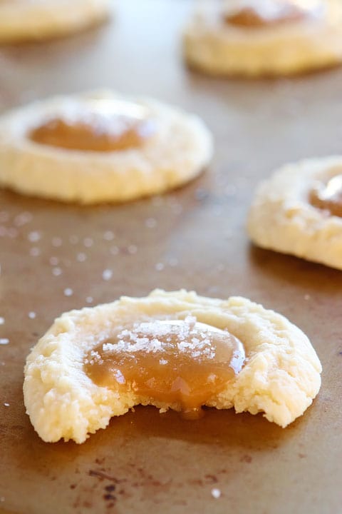 Salted Caramel Vanilla Butter Cookies, sugar cookies topped with salted caramel and flaky salt