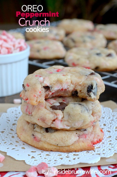 Oreo Peppermint Crunch Cookies candy canes chocolate chips, andes peppermint crunch candy