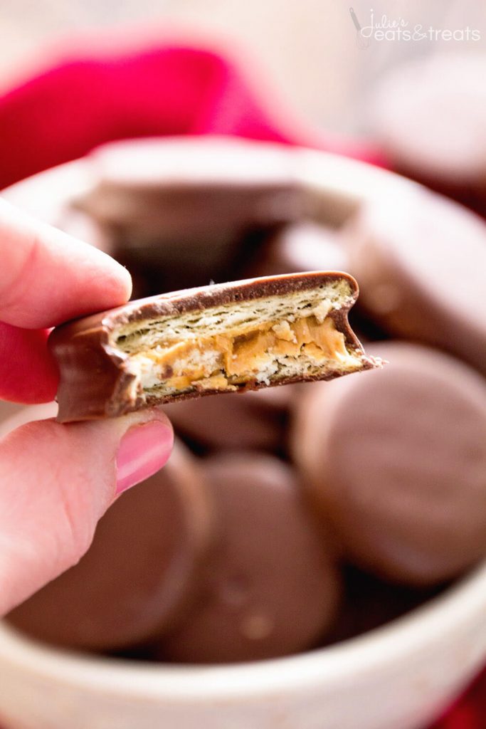 almond bark, chocolate coated ritz crackers filled with peanut butter layer, sweet and salty cookies