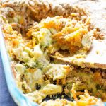 Broccoli Chicken Curry Casserole a creamy delicious curry dish made with fresh broccoli chicken and a crispy cheese topping.