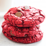 red velvet cookies, chocolate chips, glass, milk, red velvet, cookie